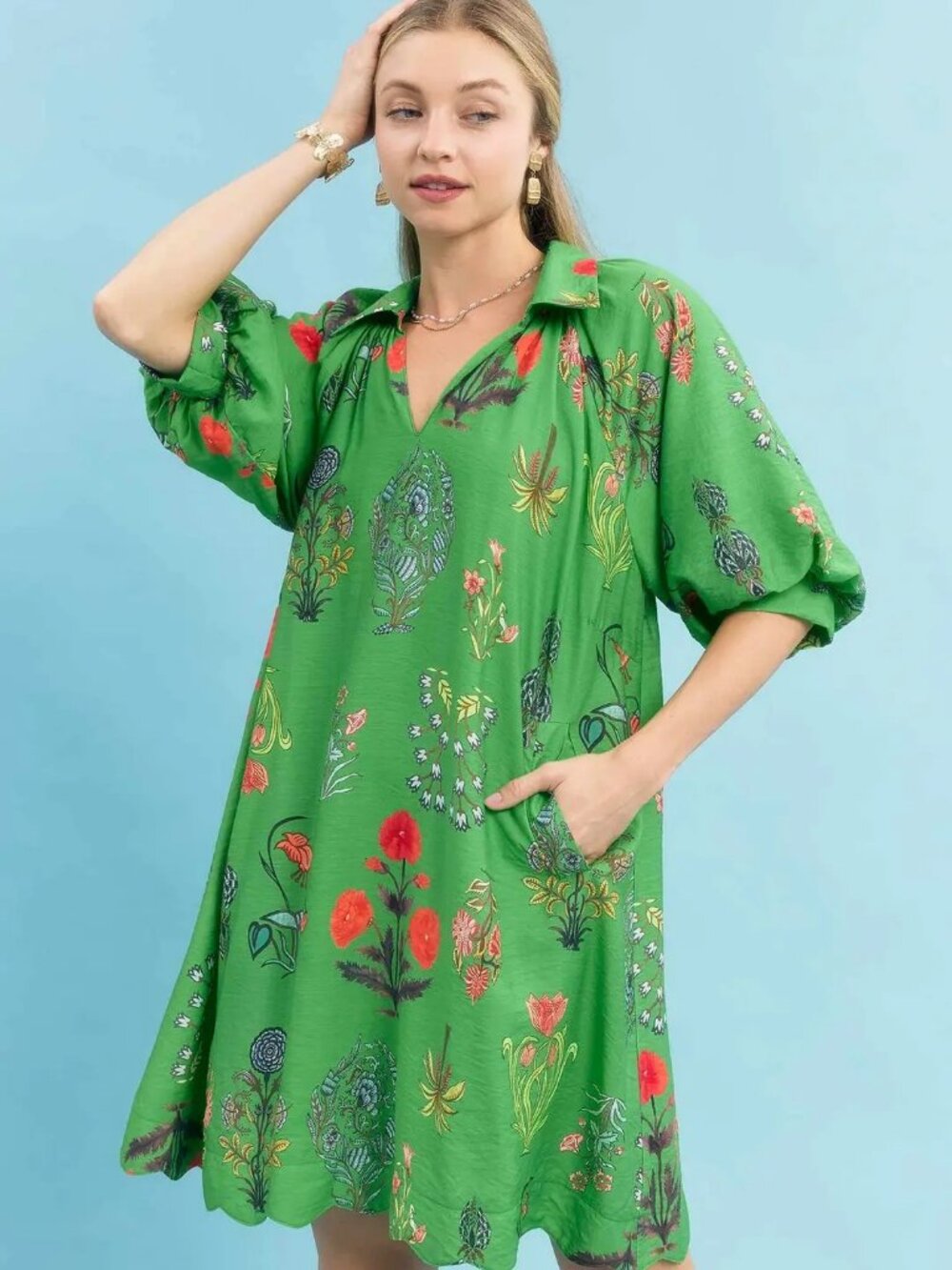 Umgee Floral Encyclopedia Print Mini Dress